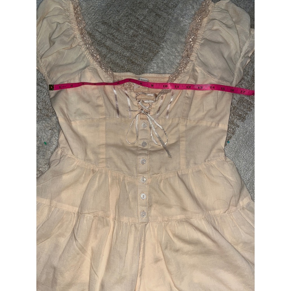 Urban Outfitters Peach Lace Up Ruffle Tiered Romper Smocked Back Small - Picture 5 of 6